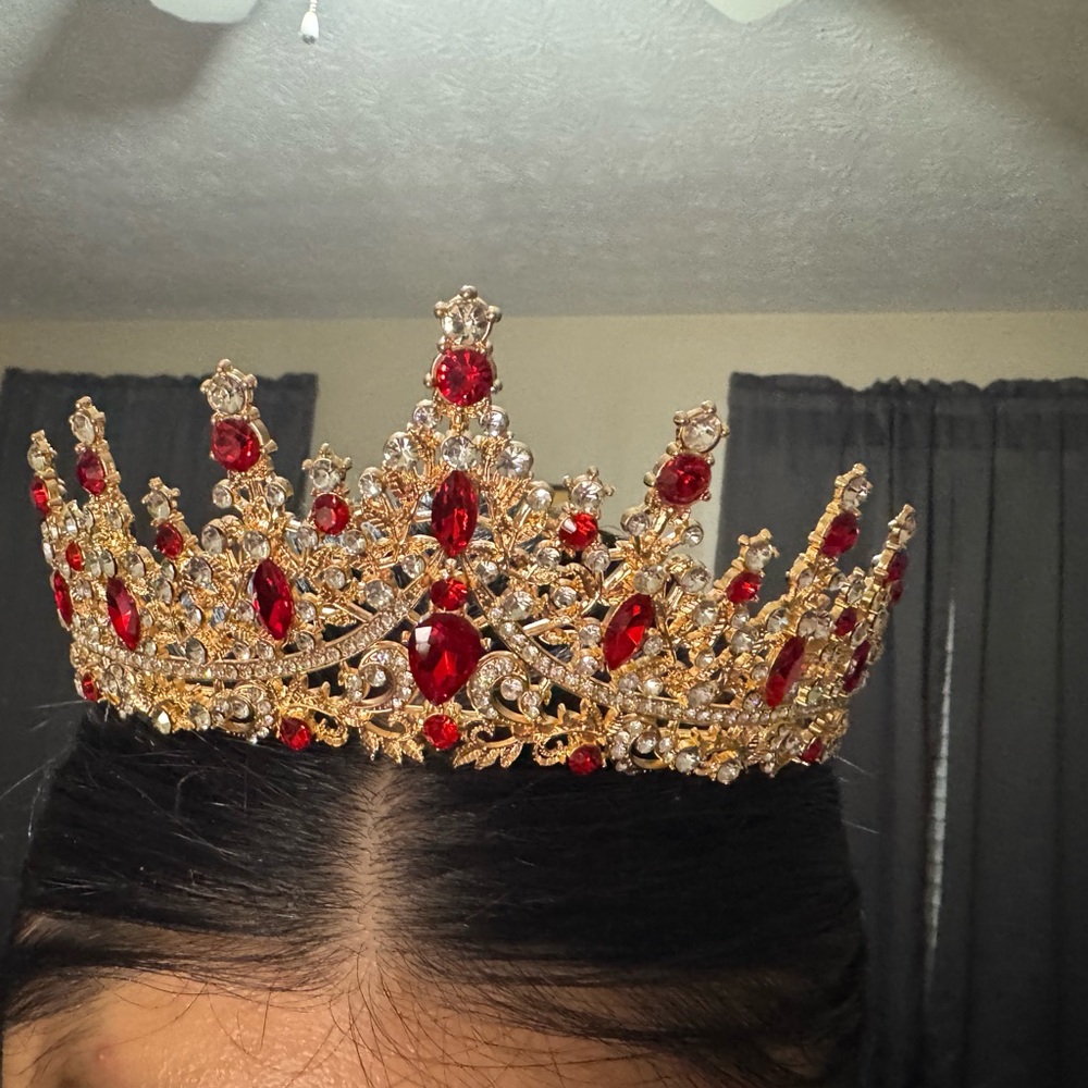 Elegant Gold and Red Crystal Tiara (necklace included)
